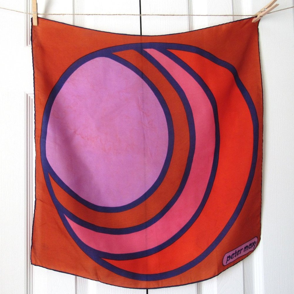 Vintage 60s PETER MAX DESIGNER Silk Scarf RETRO MOD Psychedelic Pop ART